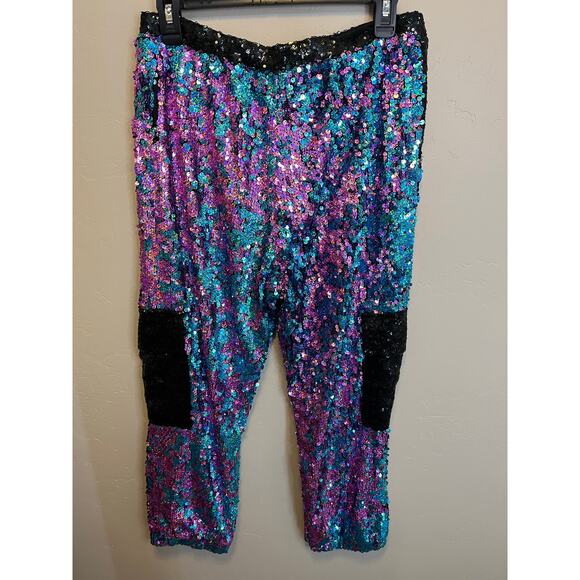 Jaded London Revolve Sequin Jogger Style Colorful Bright Elastic Waist Pants M - Picture 5 of 10